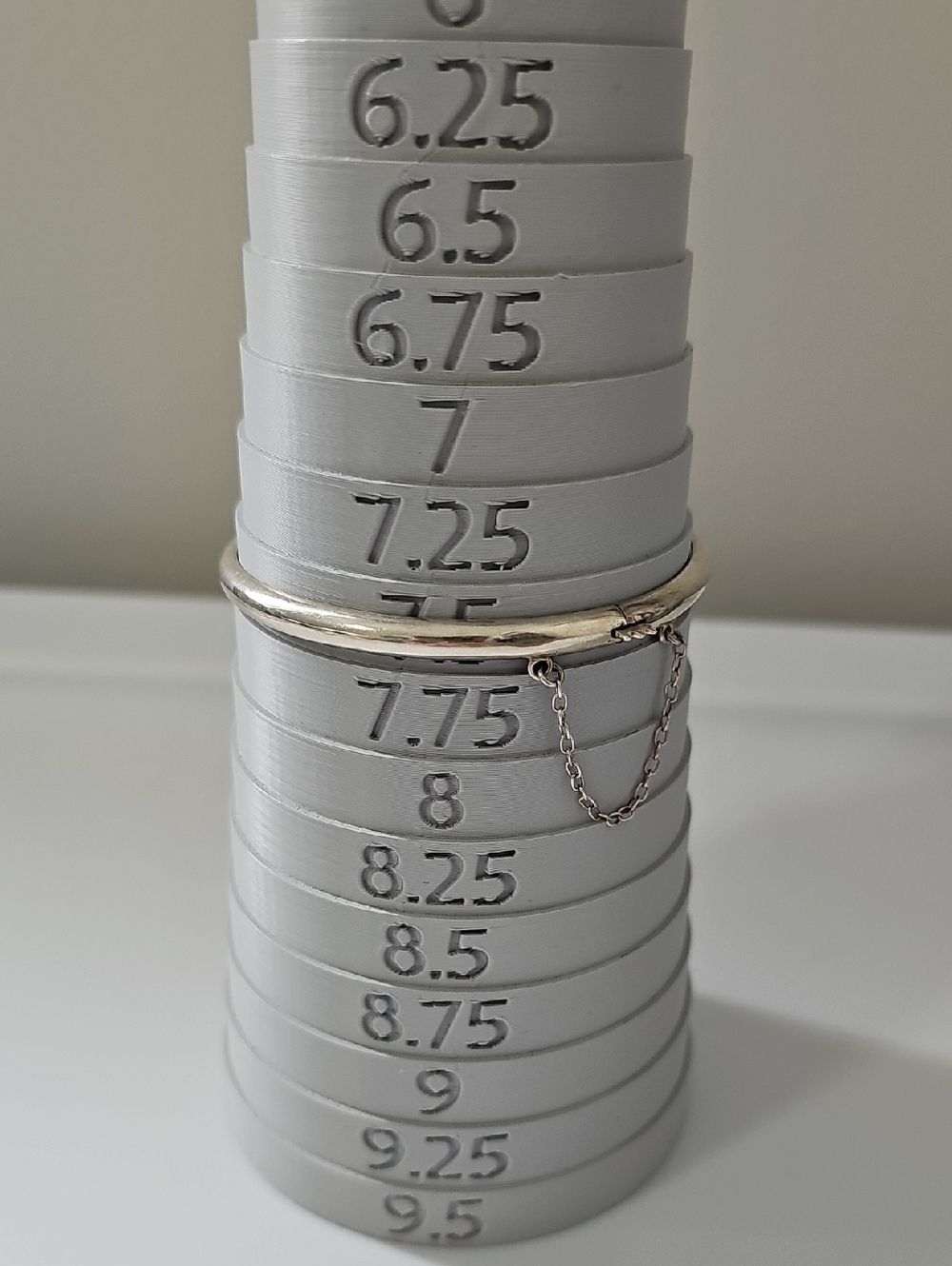 Sterling Silver Bangle Bracelet with Safety Chain - Silver